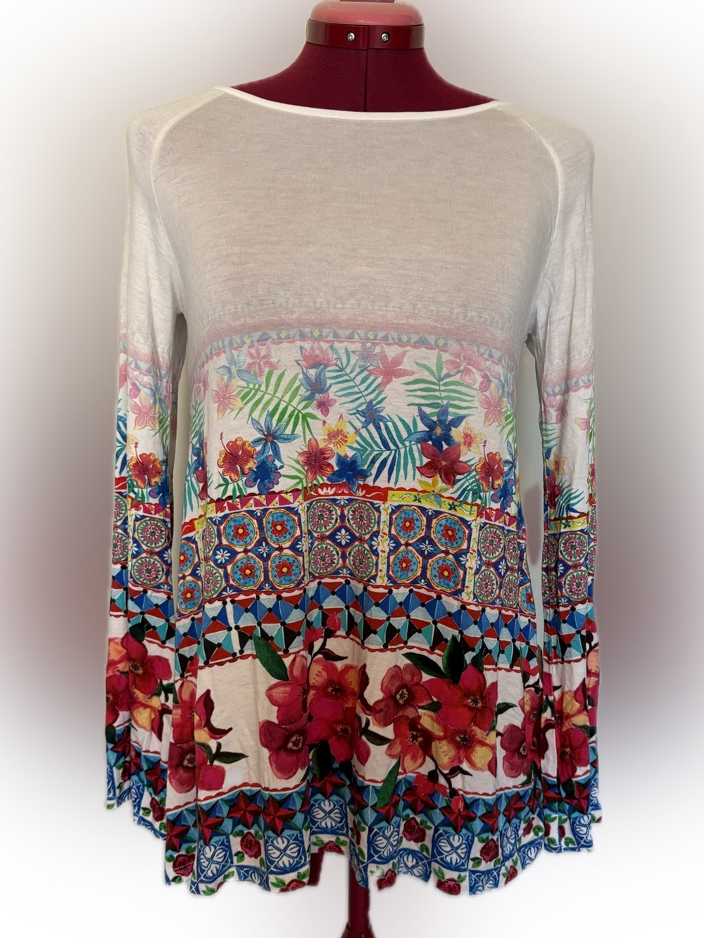 Desigual Multicolour Floral Patchwork Mixed Print Long Sleeve Top M